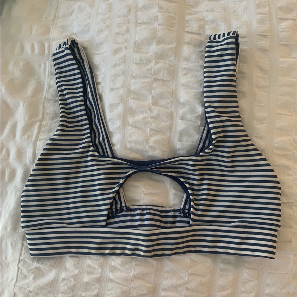 Storm swim navy and white striped bikini top